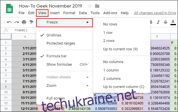 Щоб закріпити рядки або стовпці в Google Таблицях, натисніть Перегляд > Закріпити” width=”613″ height=”387″ onload=”pagespeed.lazyLoadImages.loadIfVisibleAndMaybeBeacon(this);” onerror=”this.onerror=null;pagespeed.lazyLoadImages.loadIfVisibleAndMaybeBeacon(this);”></p>
<p>Коли ви рухаєтеся по електронній таблиці, ваші закріплені клітинки залишаться на місці, щоб ви могли легко повернутися до них.< /p> </p>
<p>Поряд із закріпленим стовпцем або рядком з’явиться товстіша сіра межа клітинки, щоб зробити межу між закріпленими та незамороженими клітинками чіткою.</p>
<p><img fetchpriority=