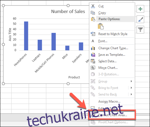 Ви можете внести додаткові зміни у форматування гістограми Excel, клацнувши діаграму правою кнопкою миші та натиснувши значок 